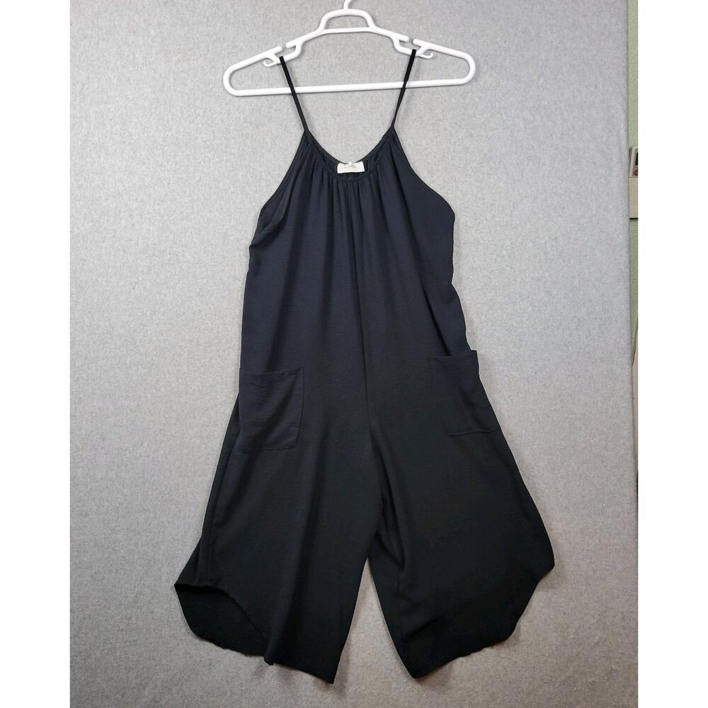 Floria Italy Black Spaghetti Strap Wide Leg Jumpsuit Women Small Euro 32 Pockets